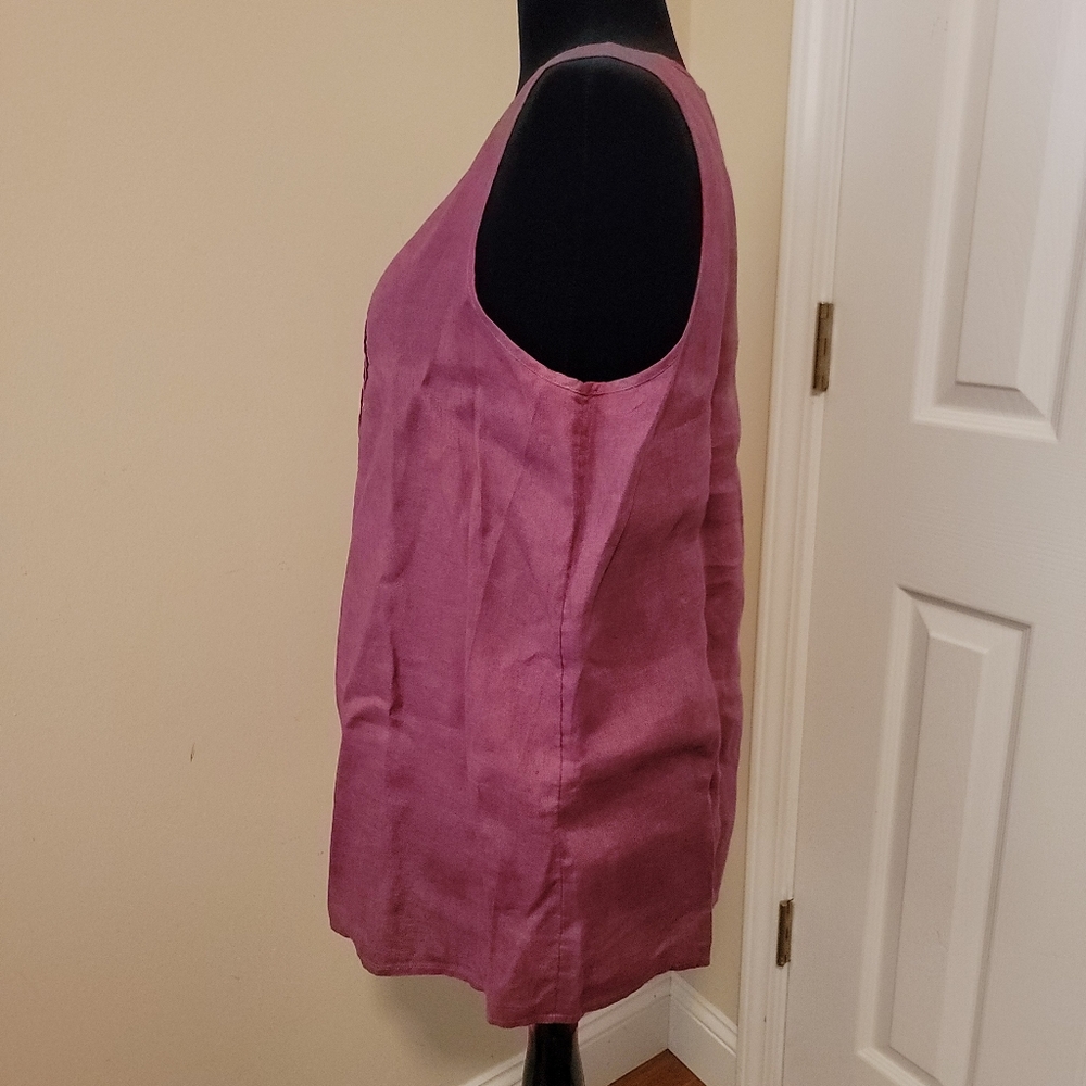 J. Jill 100% Linen Embroidered and Pleated Relaxed Fit Purple Tank Size L - Picture 2 of 8